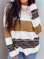 Mixed Texture Knit Striped Color Block Loose Sweater