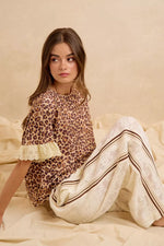 BiBi Leopard and Eyelet Lace Ruffled Top and Shorts Set