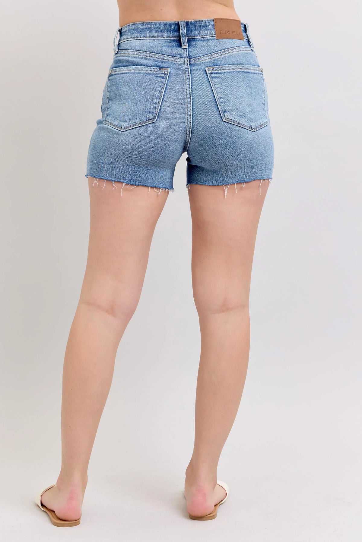 Judy Blue Full Size High Waist Denim Shorts W/stitch Over Destroy Detail Plus Size - Ladyez