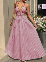 Striped Halter Neck Maxi Dress