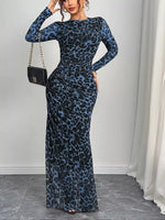 Leopard Print Long Sleeve Maxi Dress