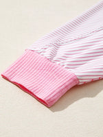 Striped Colorblock Exposed Seam Casual Long Sleeve Top
