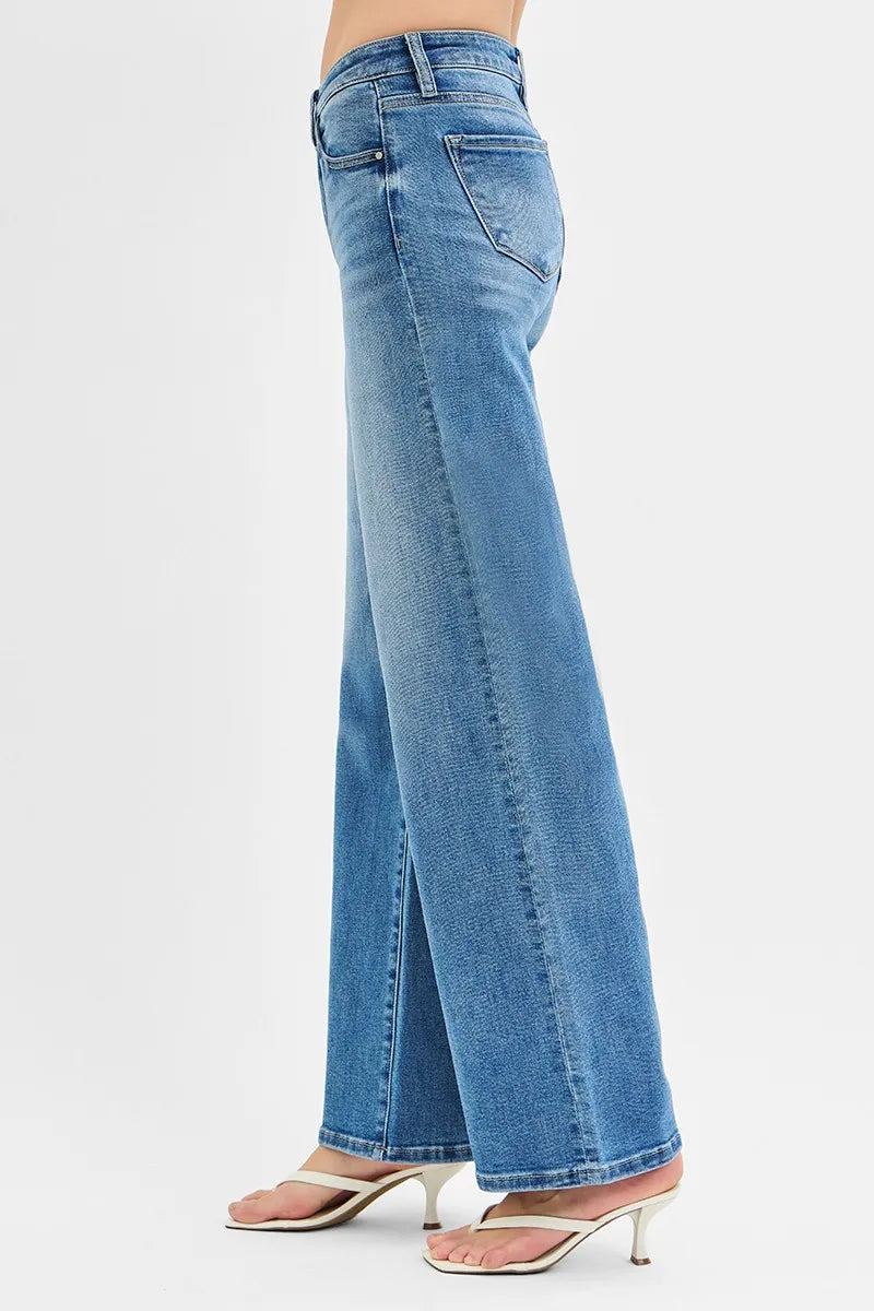 RISEN Full Size Low Rise Wide Leg Jeans Plus Size - Ladyez