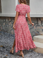 Printed Surplice Maxi Dress with Flutter Sleeves - Ladyez