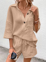 Button Detail Top and Shorts Set