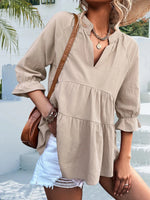 Notched Flounce Sleeve Blouse