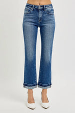 RISEN Mid Rise Ankle Straight Cuffed Jeans - Ladyez