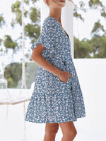 Polka Dot V-Neck Short Sleeve Mini Dress - Ladyez