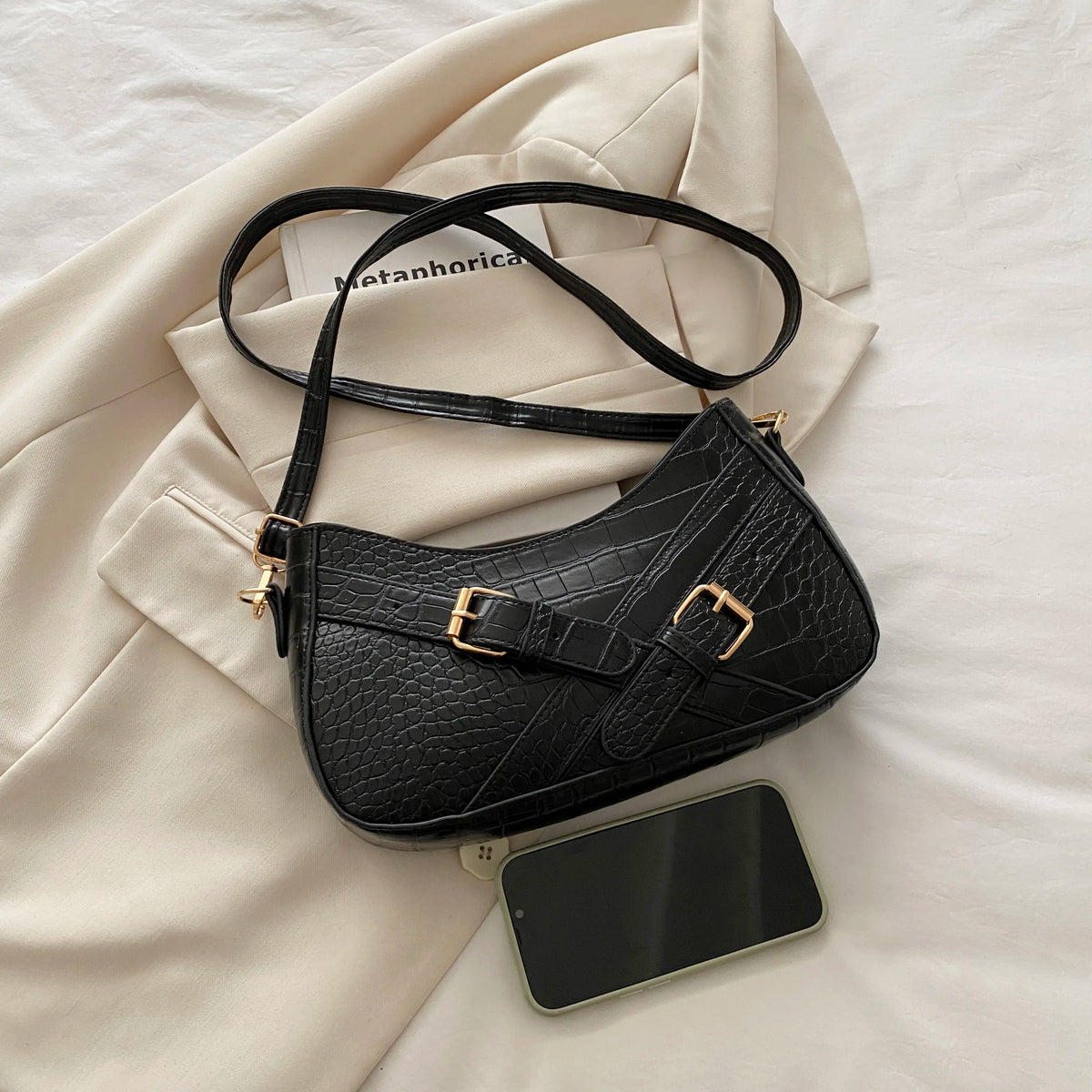 Crocodile Pattern Underarm Shoulder Bag - Ladyez