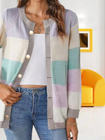 Color Block Button-Up Knit Cardigan