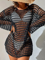 Openwork Boat Neck Long Sleeve Cover-Up - Ladyez