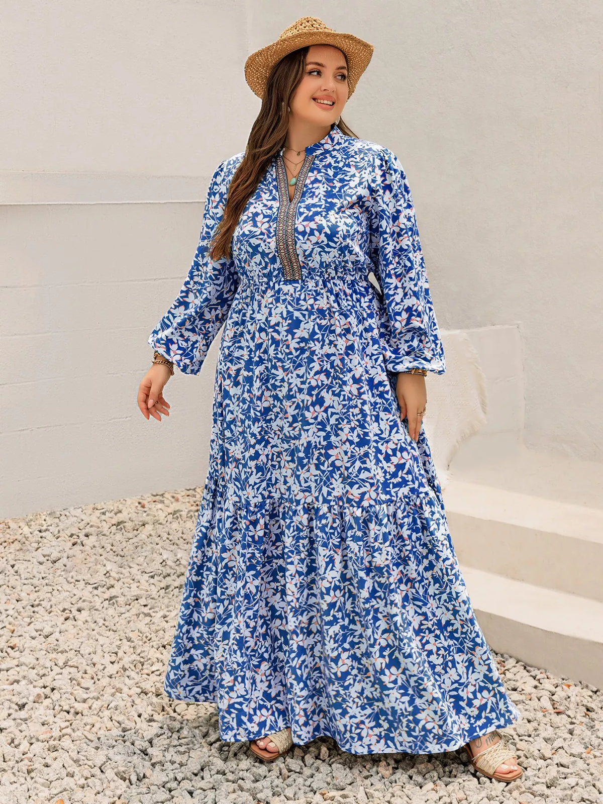 Plus Size Floral Print Bohemian Maxi Dress