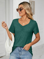 Ruched V-Neck Short Sleeve T-Shirt - Ladyez