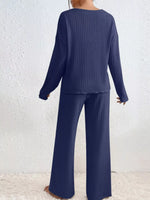 Ribbed V-Neck Top and Pants Set