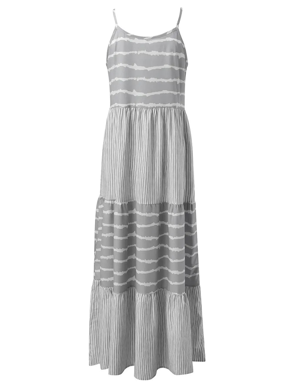 Tiered Striped Sleeveless Cami Dress - Ladyez
