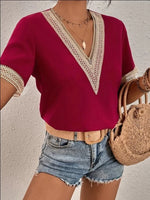 Full Size V-Neck Short Sleeve Blouse Plus Size