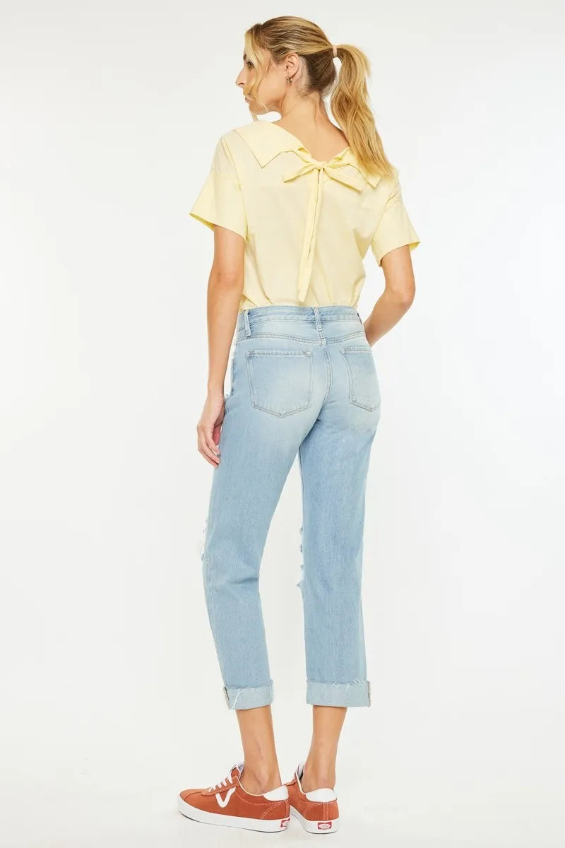 Kancan Mid Rise Distressed Boyfriend Jeans - Ladyez