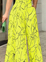 Halter Neck Abstract Print Wide Leg Jumpsuit