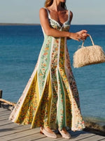 Floral Print Sweetheart Neck Maxi Dress