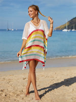 Angel Wings Cutout Striped Cover-Up with Tassel - Ladyez