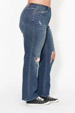 Judy Blue Full Size Hw Ripped Knee Dad Jeans Plus Size - Ladyez