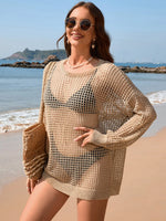 Backless Boat Neck Long Sleeve Cover Up - Ladyez