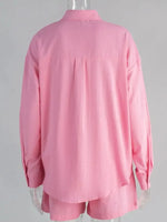 Button Up Long Sleeve Shirt and Shorts Set