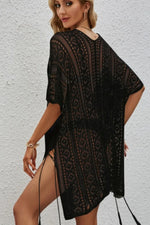 Openwork V-Neck Short Sleeve Cover Up - Ladyez