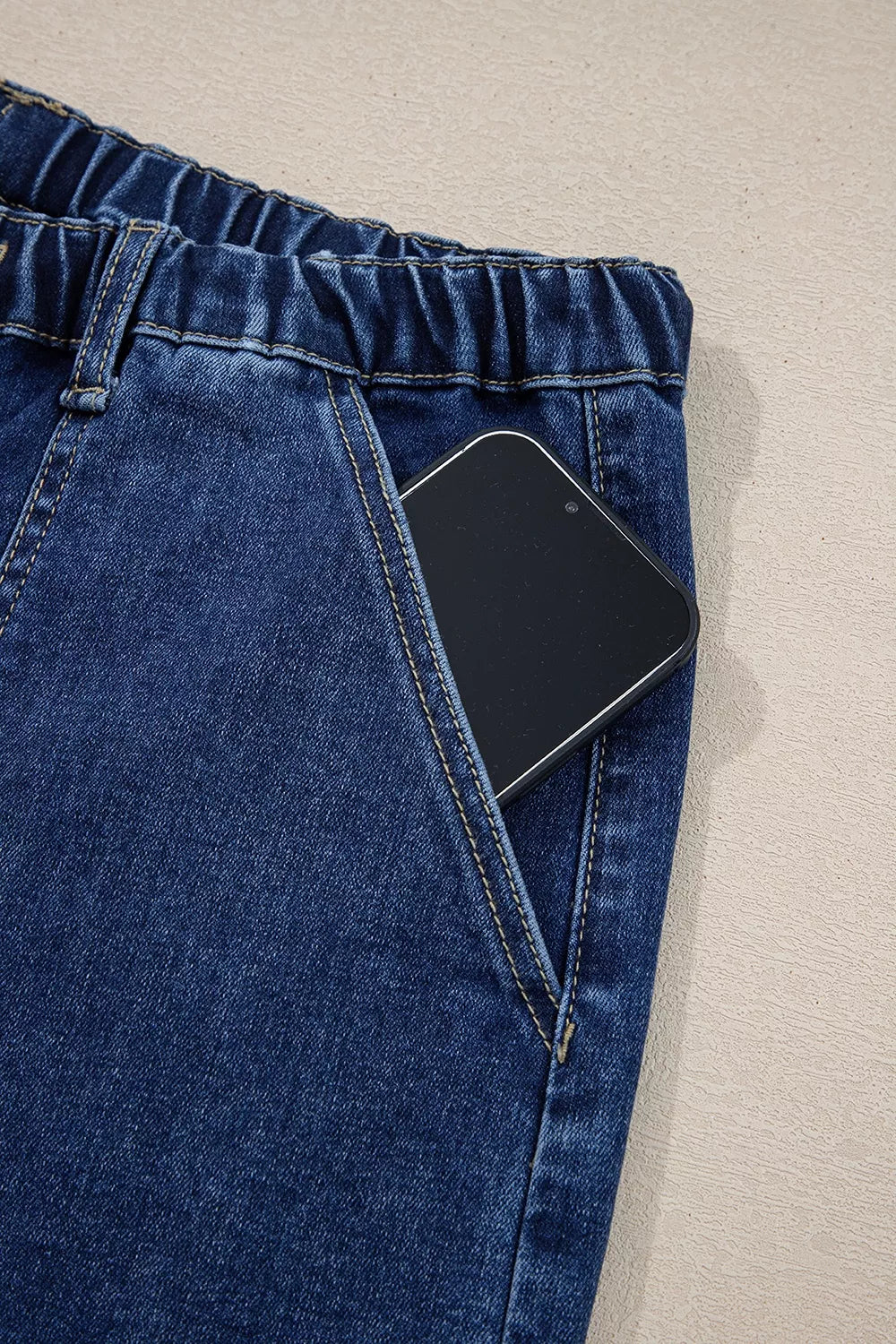 Drawstring Seam Detail Raw Hem Wide Leg Denim Pants
