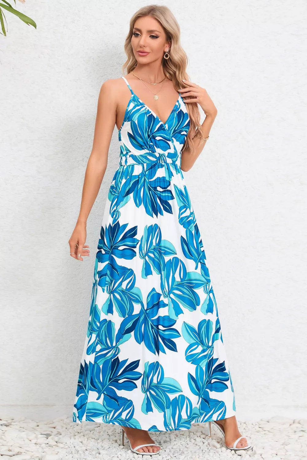 Printed Surplice Maxi Cami Dress - Ladyez
