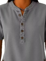Full Size Button Detail Short Sleeve Blouse Plus Size