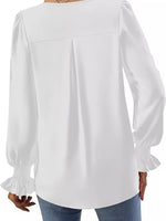V-Neck Long Sleeve Ruffle Cuff Blouse