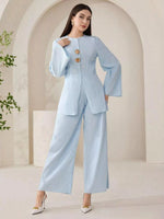Shell Button Long Sleeve Shirt and Pants Set