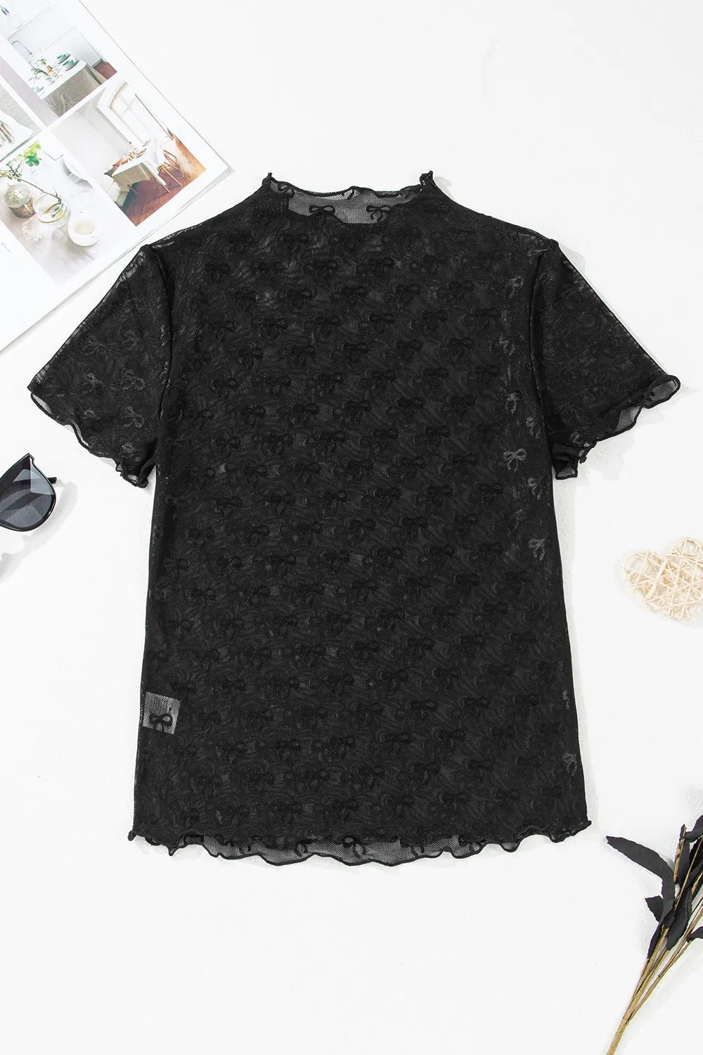 Sheer Mesh Short Sleeve Top - Ladyez