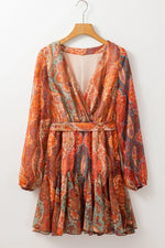Boho Paisley Print Long Sleeve Mini Dress