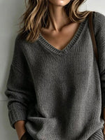 V-Neck Dropped Shoulder Sweater