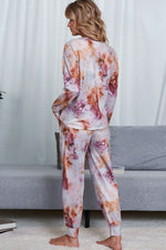 Shiny Tie-Dye Crewneck Top and Drawstring Waist Joggers Lounge Set - Ladyez
