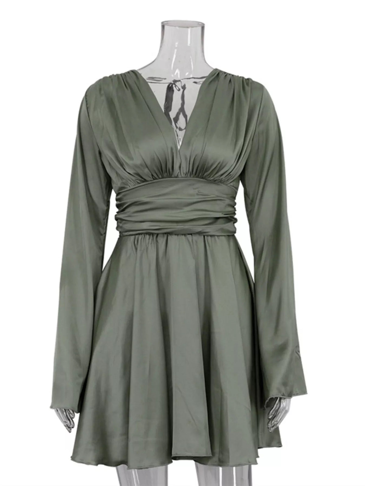 V-Neck Satin Mini Dress with Flowy Sleeves