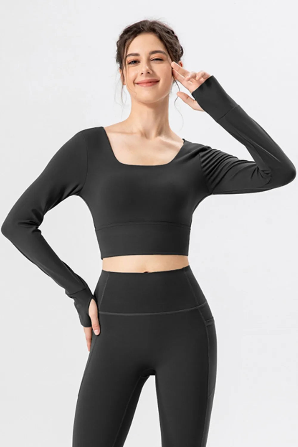 Square Neck Crisscross Active T-Shirt - Ladyez