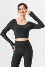 Square Neck Crisscross Active T-Shirt - Ladyez