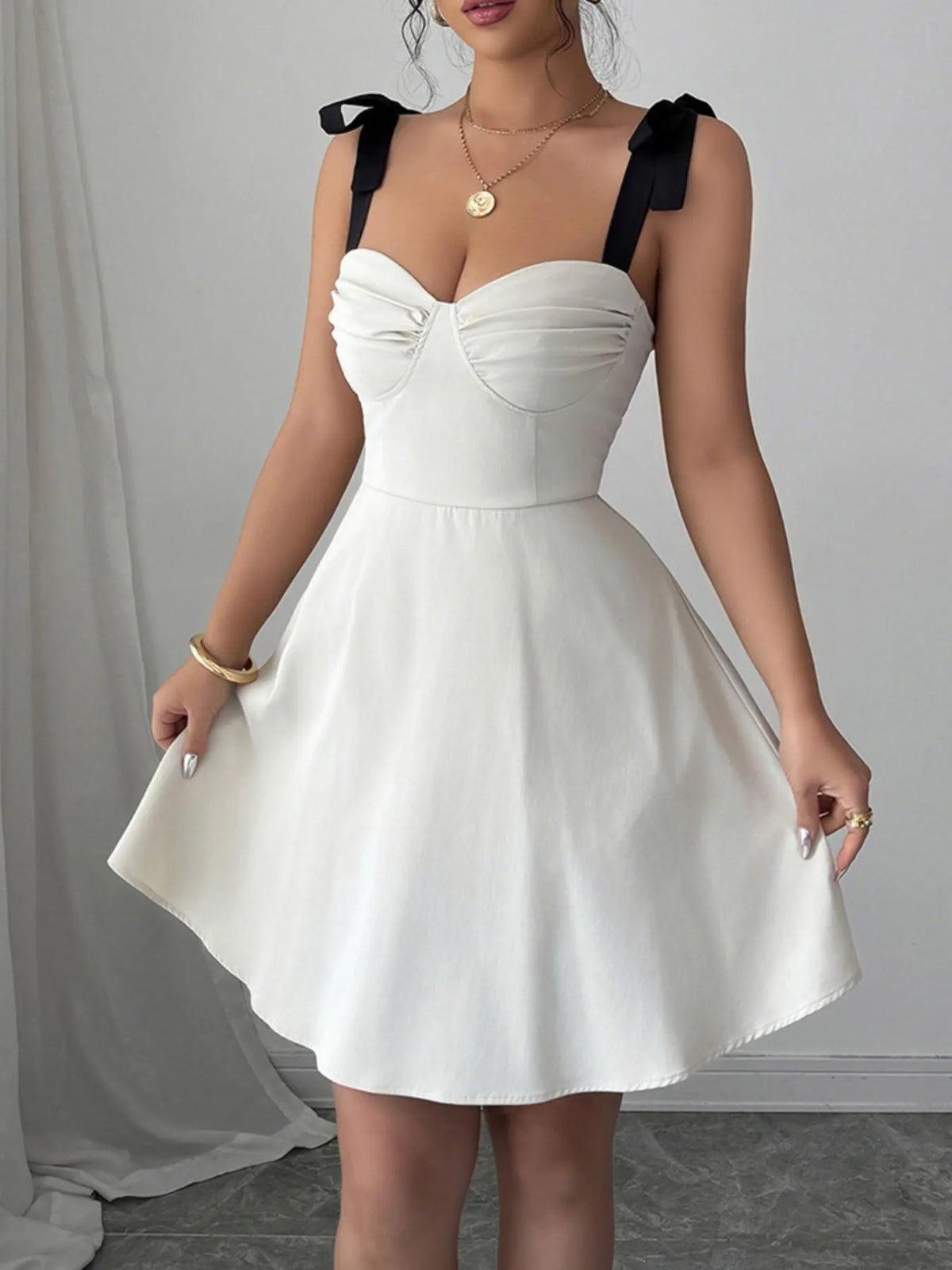 Sweetheart Neck Tie Shoulder Dress - Ladyez