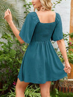 Smocked Back Knotted Flutter Sleeve Dress - Ladyez