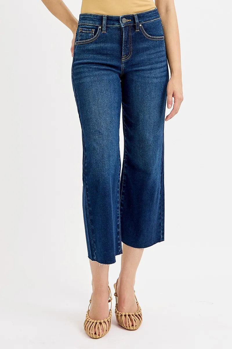 RISEN Full Size Tummy Control High Rise Crop Wide Jeans Plus Size - Ladyez