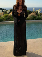 Slit Plunge Flare Sleeve Cover-Up Dress - Ladyez