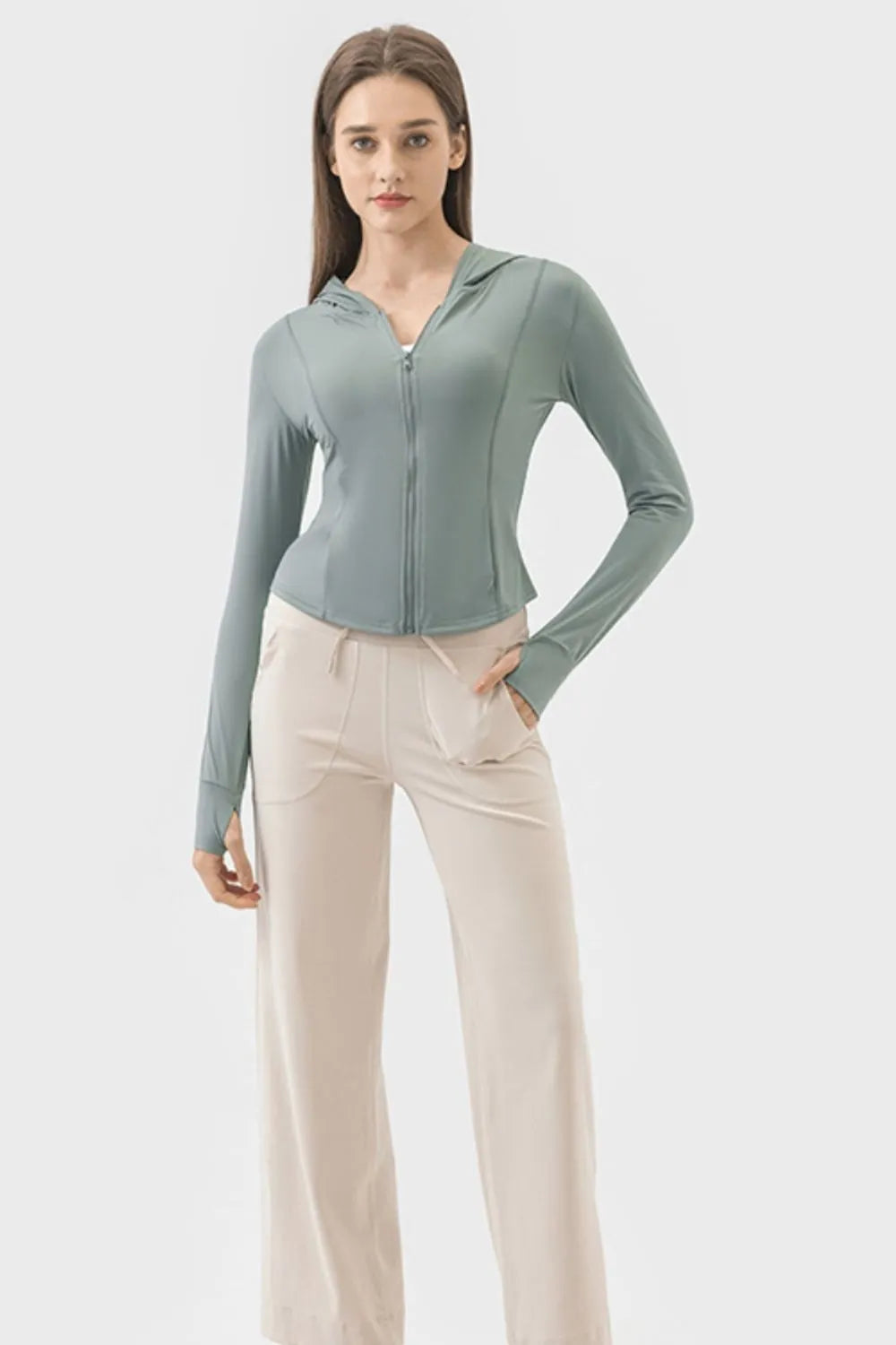Millennia Pocketed Zip Up Hooded Long Sleeve Active Outerwear - Ladyez