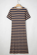 Casual Striped V-Neck Midi T-Shirt Dress