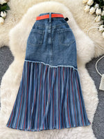 Full Size Striped Patchwork Denim Skirt Plus Size
