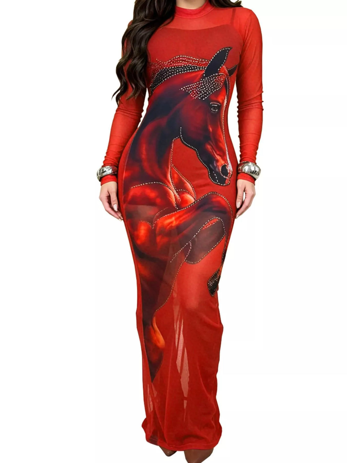 Cami Dress and Rhinestone Horse Mesh Maxi Dress Set