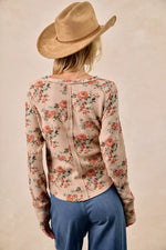 BiBi Floral Print Washed Waffle Thermal Top with Thumb