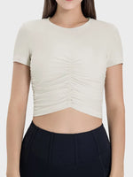 Millennia Ruched Round Neck Short Sleeve Active T-Shirt - Ladyez